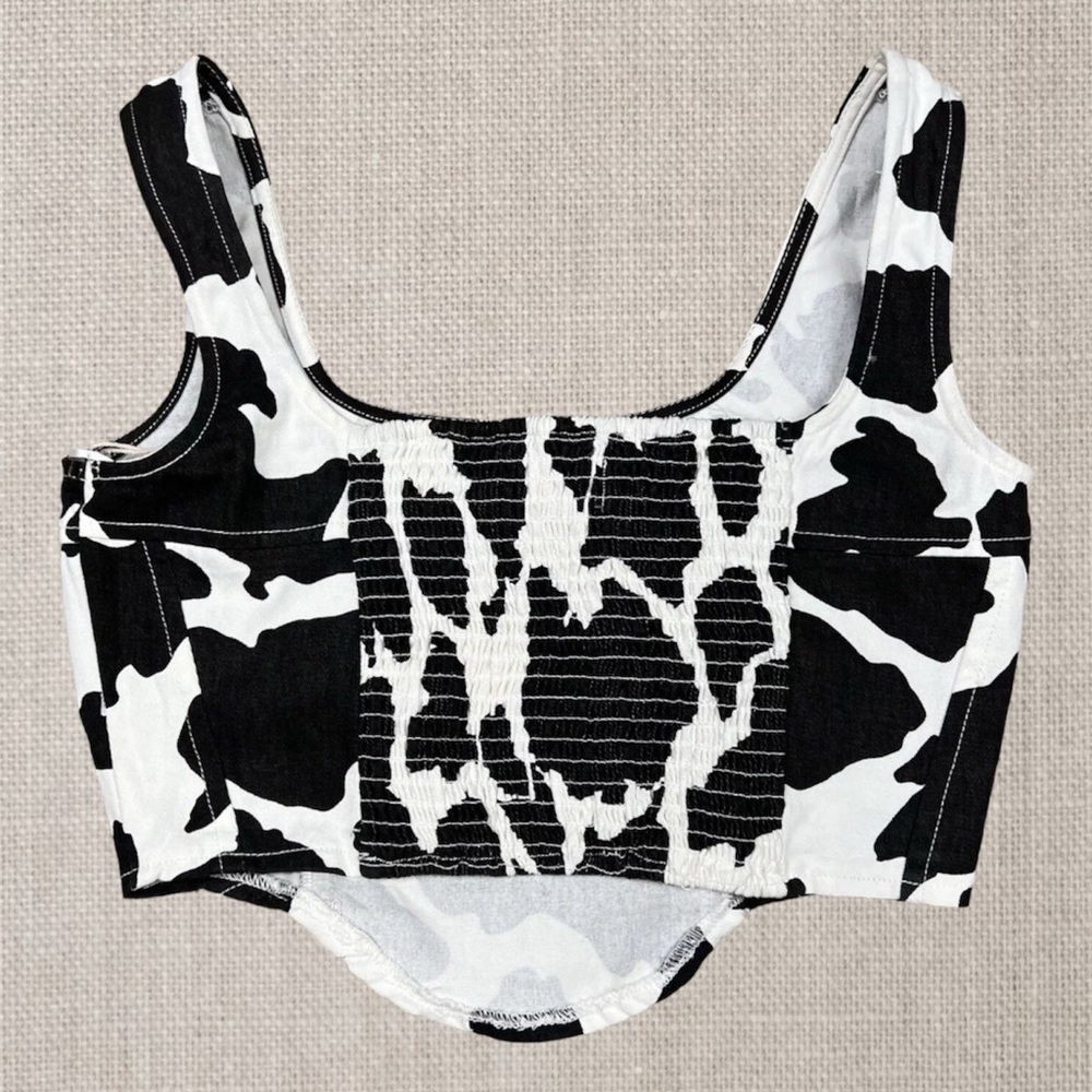Lone Star corset Cow Print Structured Denim Crop Top